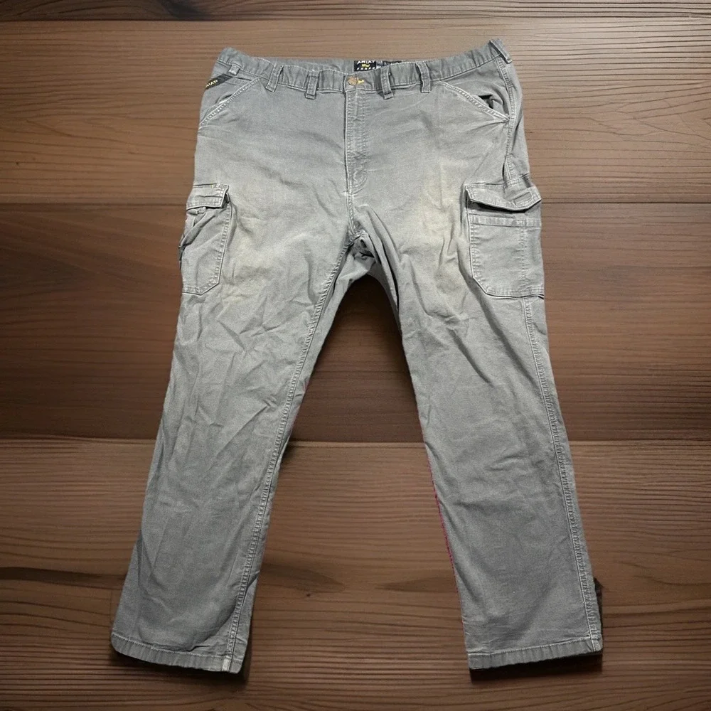 Ariat Rebar Pants Men's 48x34 M4 Relaxed Straight Cargo Pocket Stretch Gray